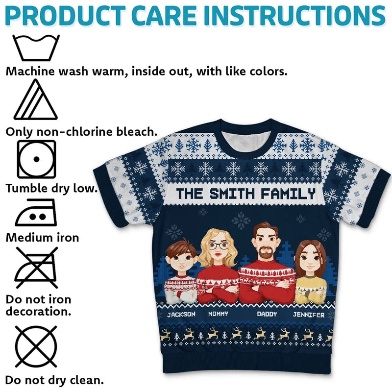 I Love My Family, Especially At Christmas - Family Personalized Custom All Over Print Adult Short Sleeve Sweater - Christmas Gift For Family Members
