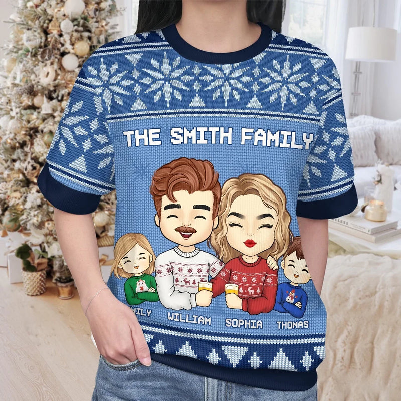 Family Is The Heart Of Christmas - Family Personalized Custom All Over Print Adult Short Sleeve Sweater - Christmas Gift For Family Members