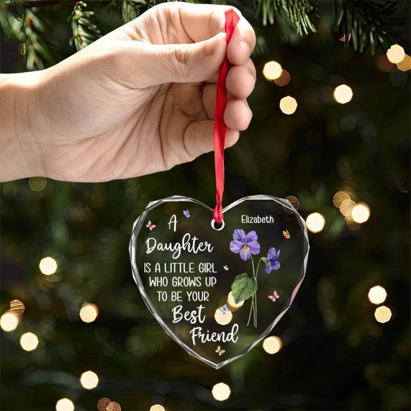 There Is No Better Friend Than A Daughter - Family Personalized Custom Heart Glass Ornament - Christmas Gift For Mom, Daughter