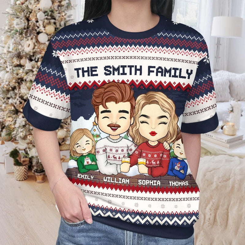 Together Is Our Favorite Place To Be This Christmas - Family Personalized Custom All Over Print Adult Short Sleeve Sweater - Christmas Gift For Family Members