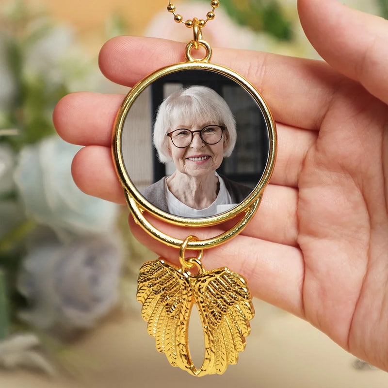 Custom Photo A Piece Of My Heart Lives In Heaven - Personalized Custom Memorial Charm Angel Wings - Sympathy Gift For Family Members