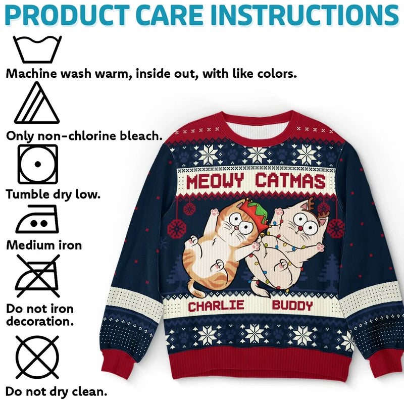 Holly Jolly Catmas - Cat Personalized Custom Ugly Sweatshirt - Unisex Wool Jumper - Christmas Gift For Pet Owners, Pet Lovers
