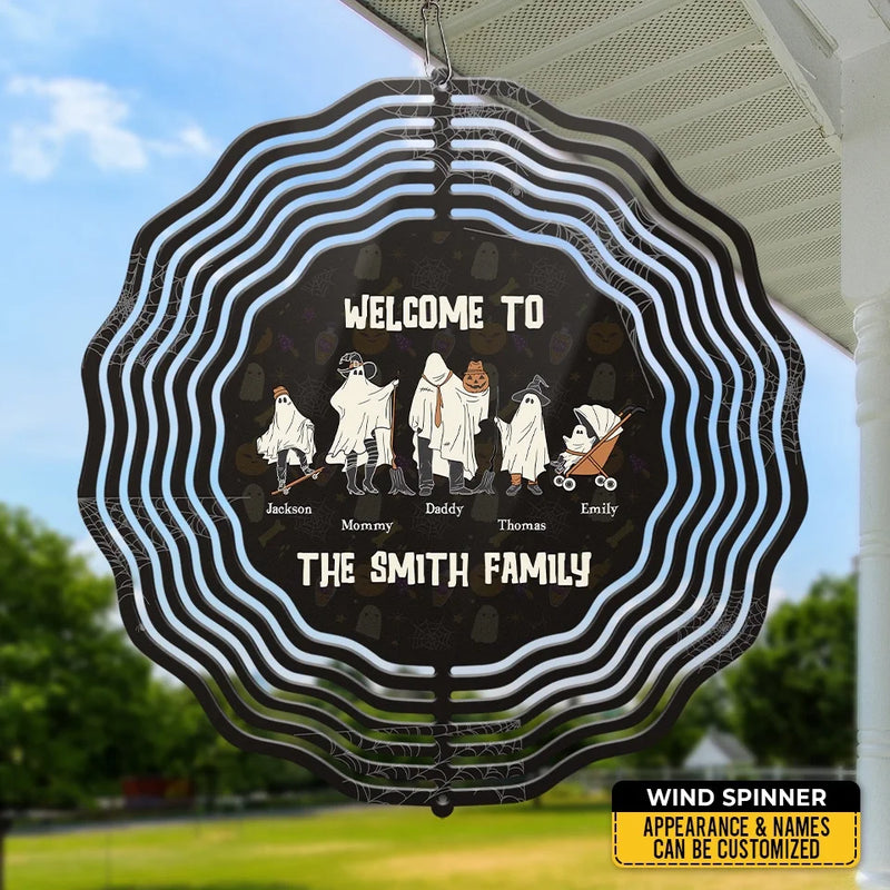 Welcome Foolish Mortals - Family Personalized Custom Wind Spinner - Halloween Gift For Family Members
