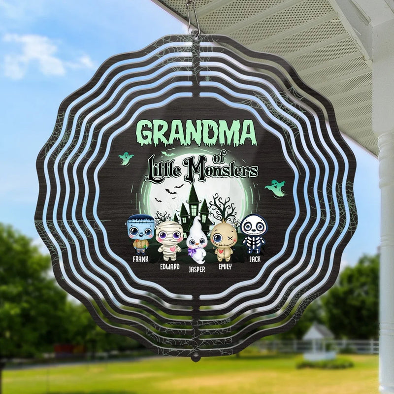 Grandma Of Mini Monsters - Family Personalized Custom Wind Spinner - Halloween Gift For Mom, Grandma