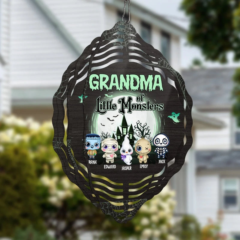 Grandma Of Mini Monsters - Family Personalized Custom Wind Spinner - Halloween Gift For Mom, Grandma