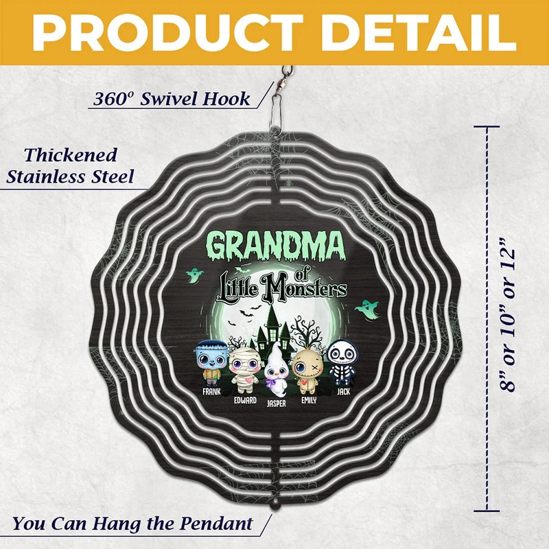 Grandma Of Mini Monsters - Family Personalized Custom Wind Spinner - Halloween Gift For Mom, Grandma