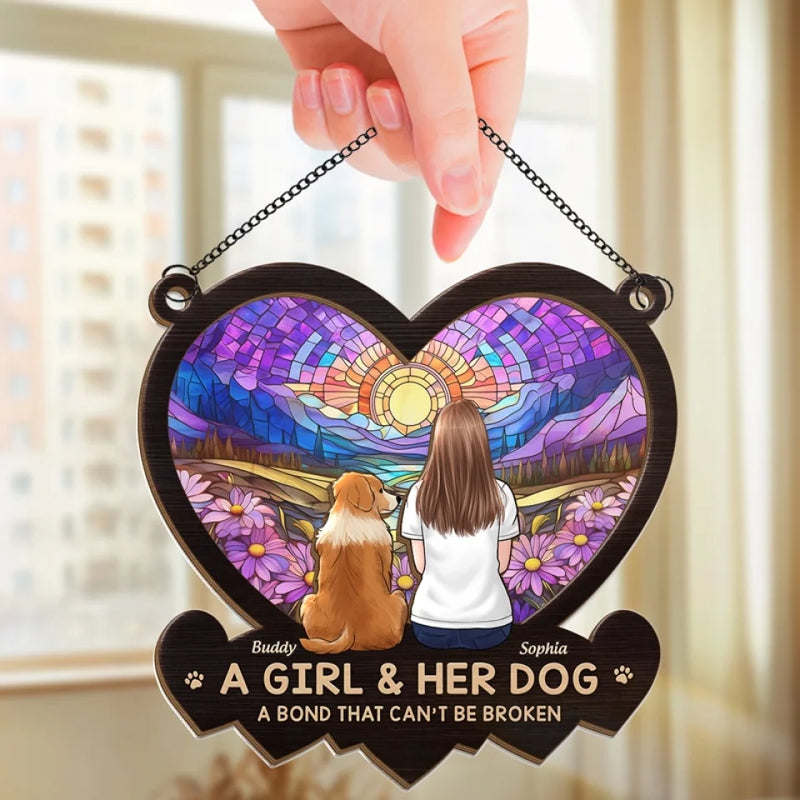 You & Me, A Bond That Can't Be Broken - Memorial Personalized Window Hanging Suncatcher - Sympathy Gift For Pet Owners, Pet Lovers