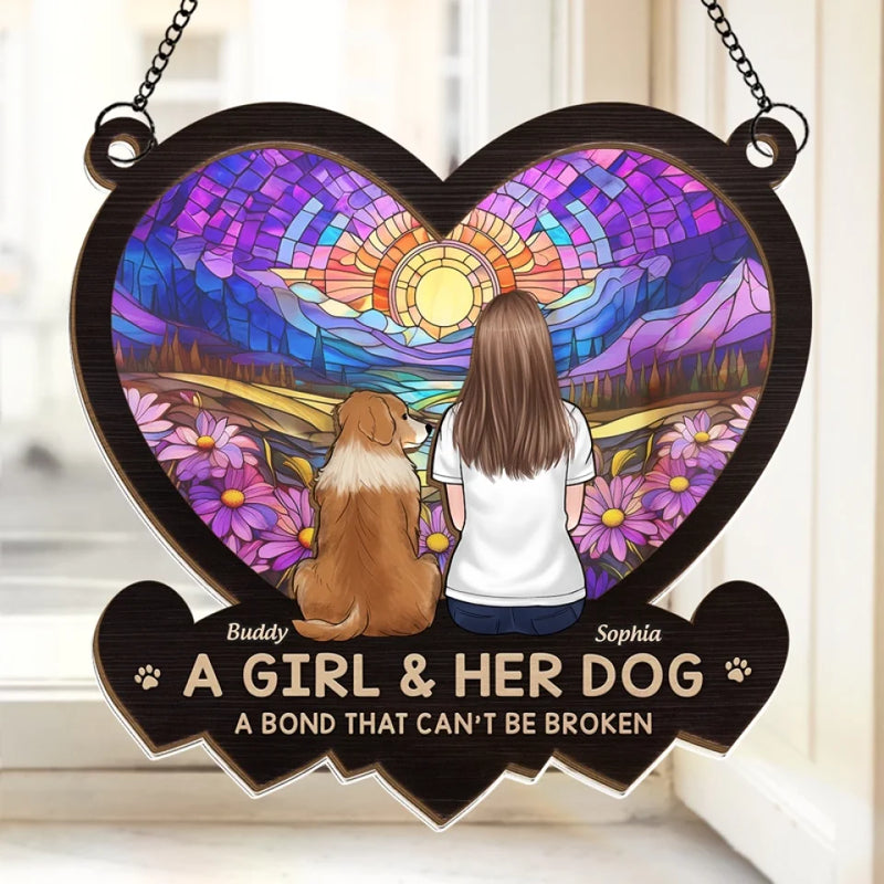 You & Me, A Bond That Can't Be Broken - Memorial Personalized Window Hanging Suncatcher - Sympathy Gift For Pet Owners, Pet Lovers