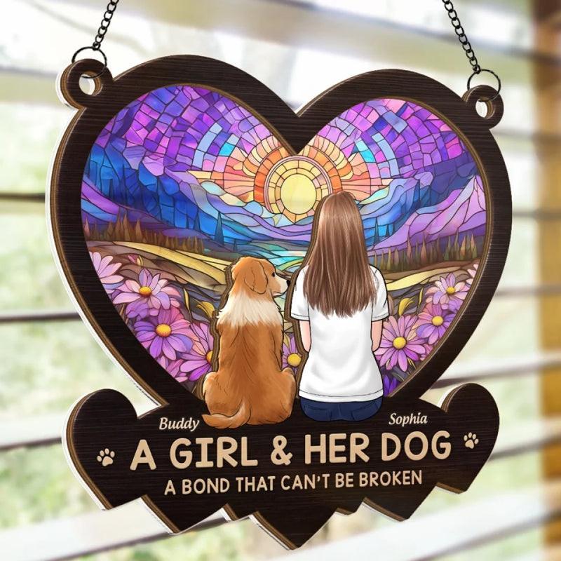 You & Me, A Bond That Can't Be Broken - Memorial Personalized Window Hanging Suncatcher - Sympathy Gift For Pet Owners, Pet Lovers
