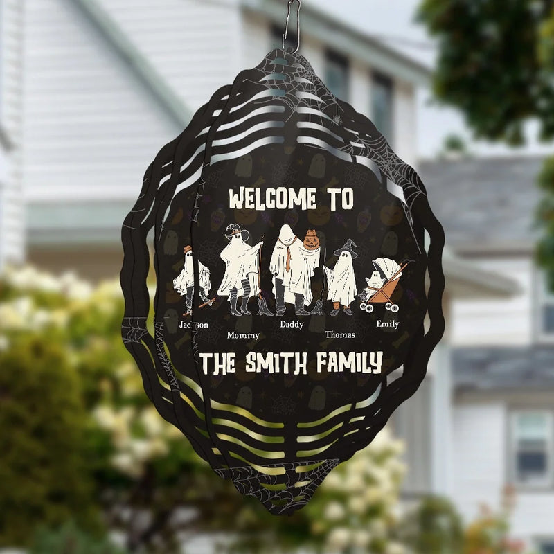 Welcome Foolish Mortals - Family Personalized Custom Wind Spinner - Halloween Gift For Family Members