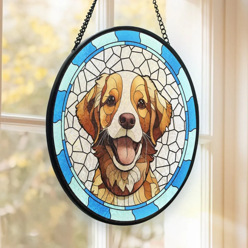 Custom Photo They Lived, They Loved, They Purred - Memorial Personalized Custom Stained Glass Window Hanging Suncatcher - Sympathy Gift For Pet Owners, Pet Lovers