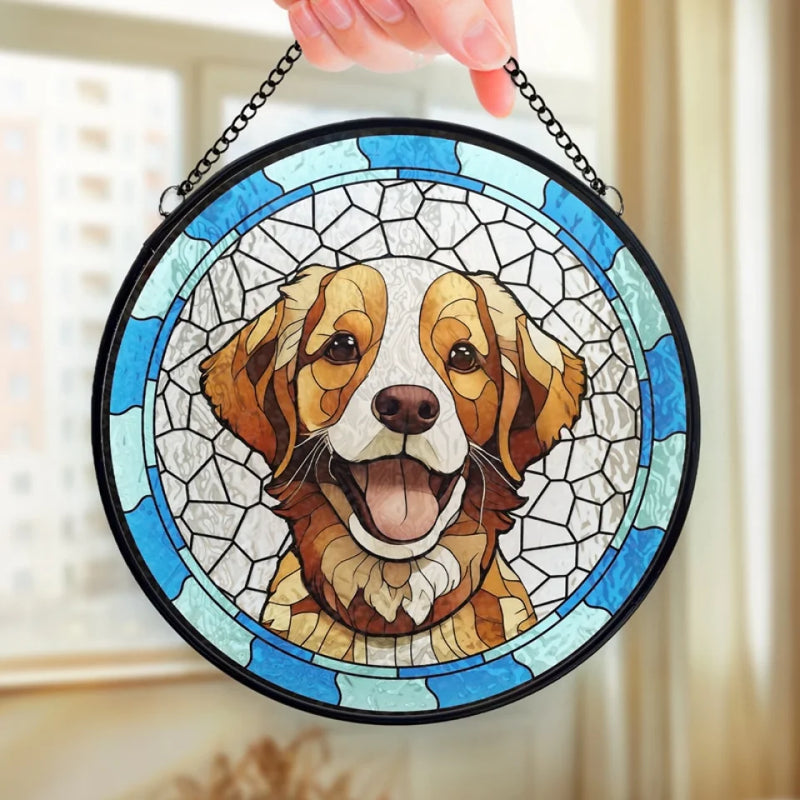 Custom Photo They Lived, They Loved, They Purred - Memorial Personalized Custom Stained Glass Window Hanging Suncatcher - Sympathy Gift For Pet Owners, Pet Lovers