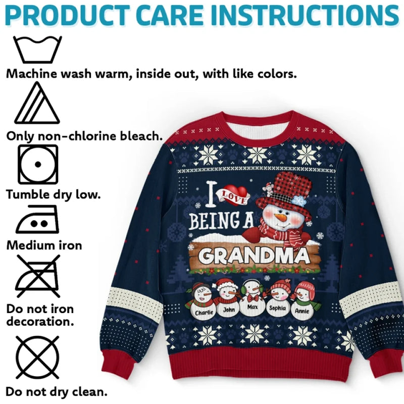 I Love Being A Grandma - Family Personalized Custom Ugly Sweatshirt - Unisex Wool Jumper - Christmas Gift For Grandma, Grandpa