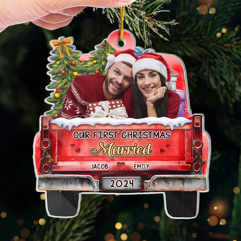 Custom Photo First Christmas, Endless Love - Couple Personalized Custom Ornament - Acrylic Custom Shaped - Christmas Gift For Husband Wife, Anniversary, First Christmas