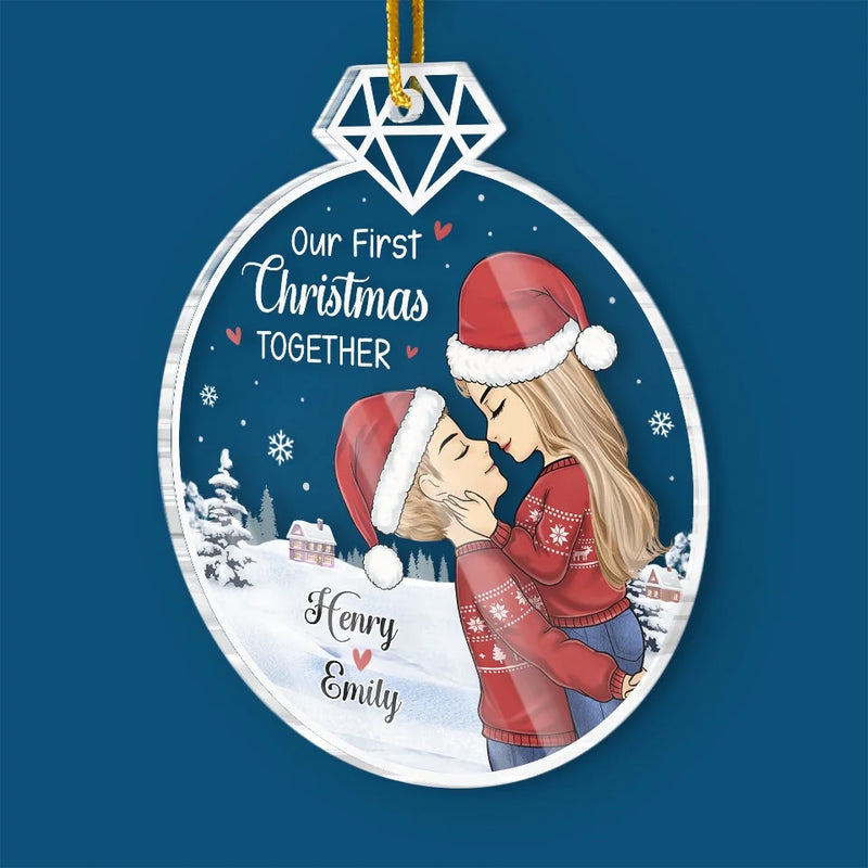 Our First Christmas Sparkles With Love - Couple Personalized Custom Ornament - Acrylic Custom Shaped - Christmas Gift For Husband Wife, Anniversary, First Christmas