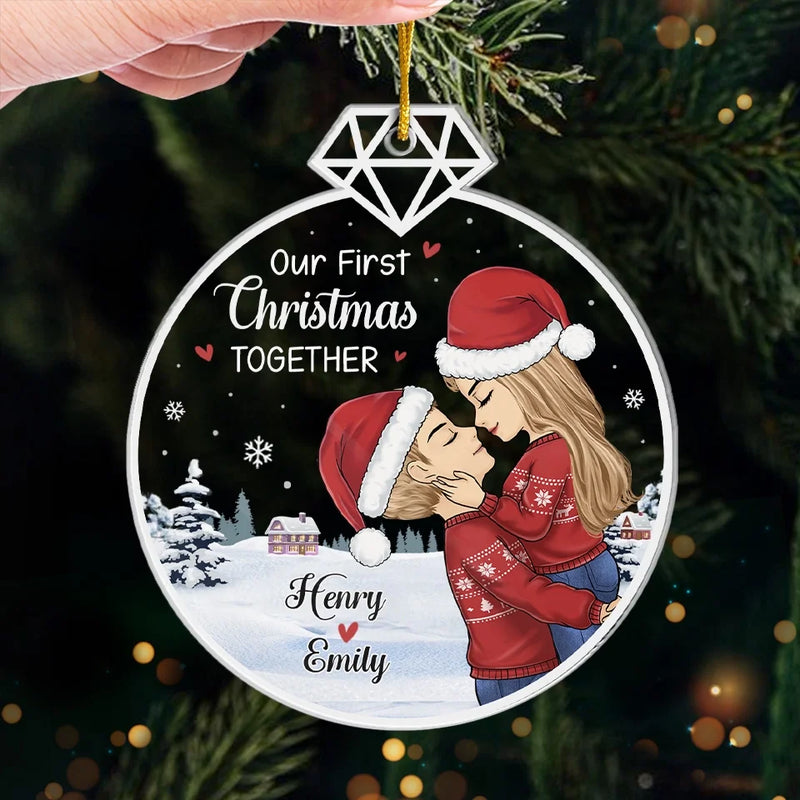 Our First Christmas Sparkles With Love - Couple Personalized Custom Ornament - Acrylic Custom Shaped - Christmas Gift For Husband Wife, Anniversary, First Christmas