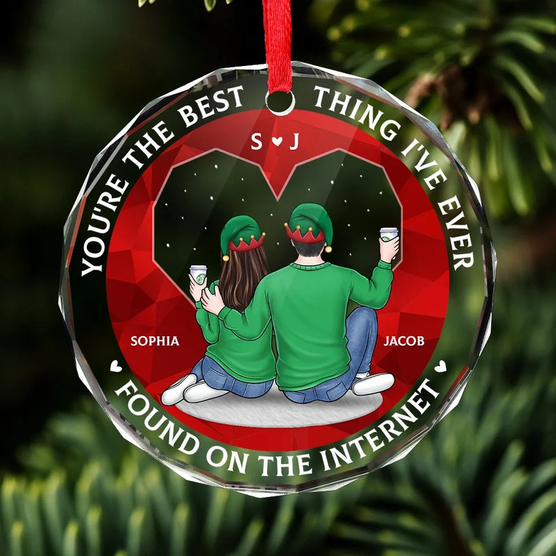 Wrapped In Your Love This Christmas - Couple Personalized Custom Circle Glass Ornament - Christmas Gift For Husband Wife, Anniversary