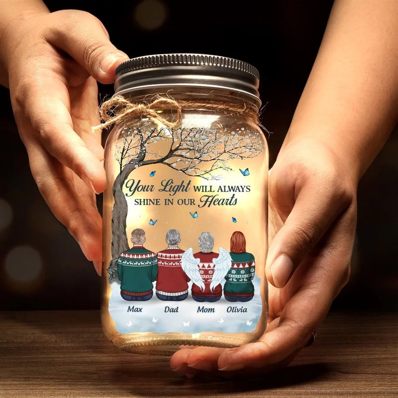 Wherever You Are, You Will Always Be In My Heart - Memorial Personalized Custom Mason Jar Light - Sympathy Gift, Christmas Gift For Family Members