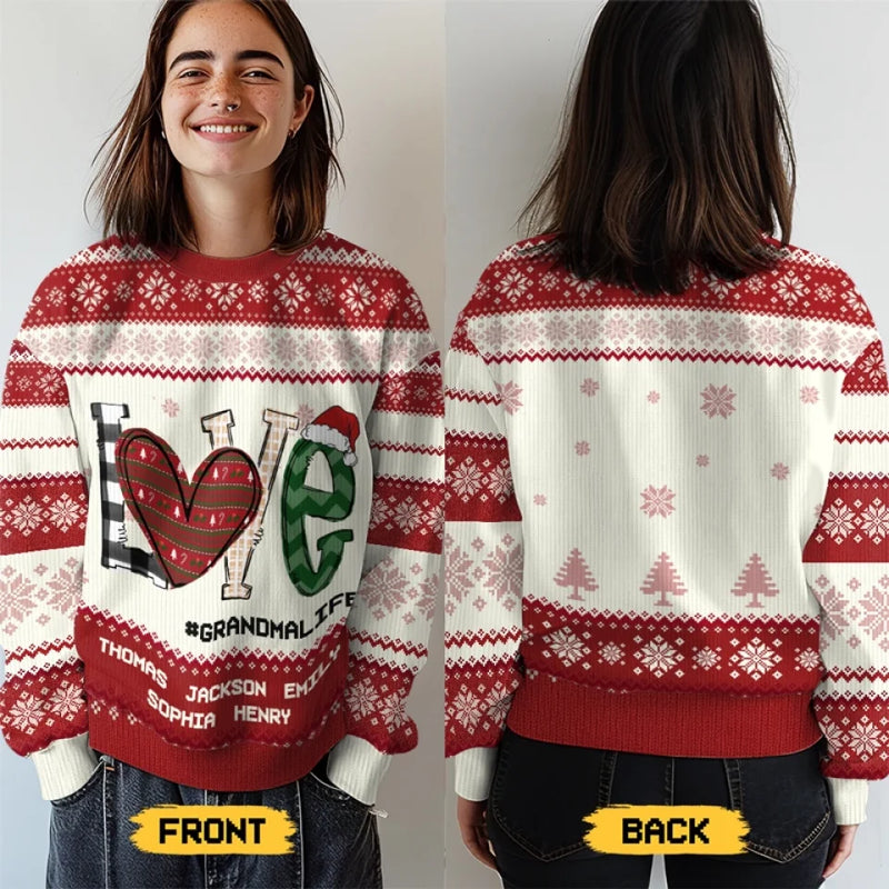 Warm Sweaters And Grandma's Love Make The Perfect Pair - Family Personalized Custom Ugly Sweatshirt - Unisex Wool Jumper - Christmas Gift For Grandma