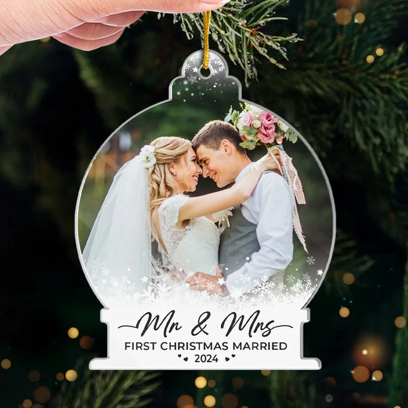 Custom Photo Falling In Love With You More Each Christmas - Couple Personalized Custom Ornament - Acrylic Custom Shaped - Christmas Gift For Husband Wife, Anniversary, First Christmas