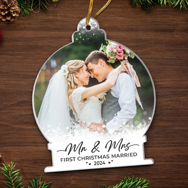 Custom Photo Falling In Love With You More Each Christmas - Couple Personalized Custom Ornament - Acrylic Custom Shaped - Christmas Gift For Husband Wife, Anniversary, First Christmas