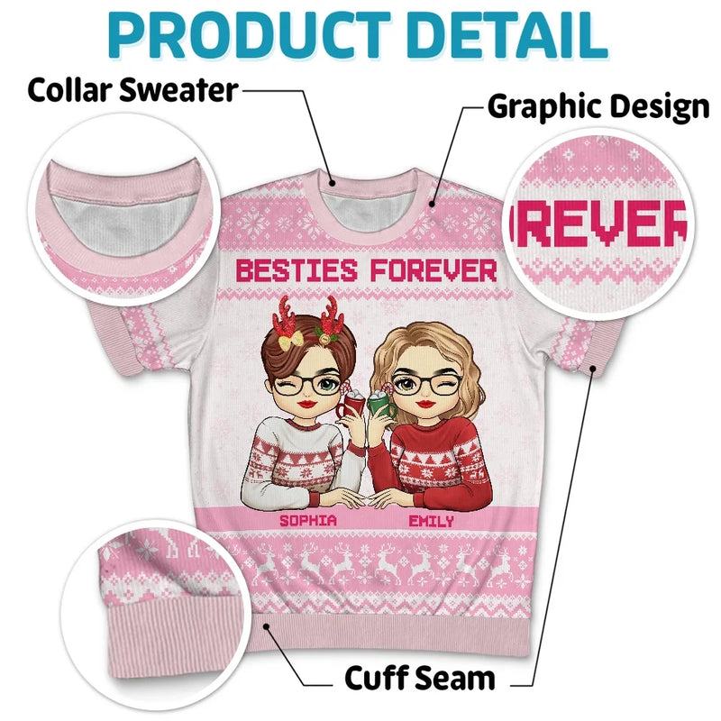 Nothing Could Ever Replace My Best Friend - Bestie Personalized Custom All Over Print Adult Short Sleeve Sweater - Christmas Gift For Best Friends, BFF, Sisters