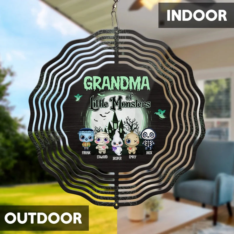 Grandma Of Mini Monsters - Family Personalized Custom Wind Spinner - Halloween Gift For Mom, Grandma
