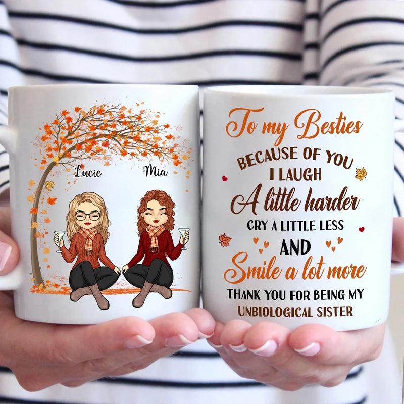 Thank You For Being My Unbiological Sister - Besties Personalized Custom Mug - Autumn Fall Gift For Best Friends, BFF, Sisters
