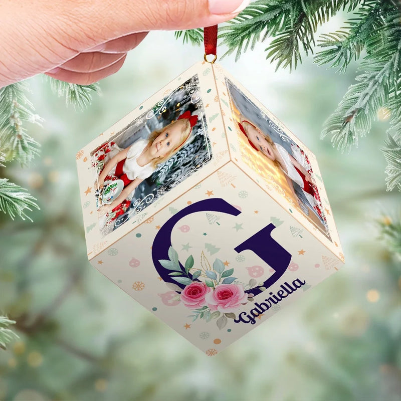 Custom Photo Your First Christmas Is Our Most Precious Gift - Family Personalized Custom Wooden Cube Ornament - Christmas Gift For Baby Kids, Newborn Baby