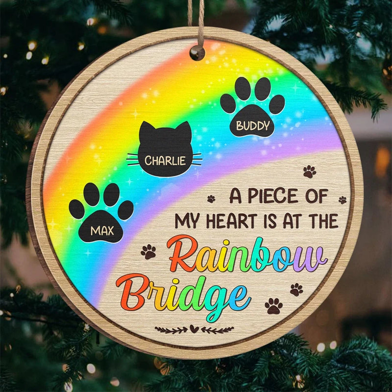 A Piece Of My Heart Is At The Rainbow Bridge - Memorial Personalized Custom Ornament - Wood Custom Shaped - Sympathy Gift, Christmas Gift For Pet Owners, Pet Lovers
