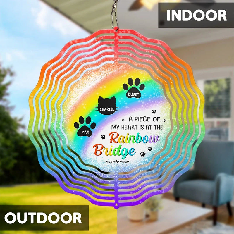 A Piece Of My Heart Is At The Rainbow Bridge - Memorial Personalized Custom Wind Spinner - Sympathy Gift For Family Members