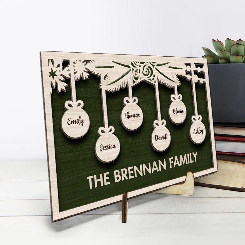Family Is The Joy Of Christmas - Family Personalized Custom 2-Layered Wooden Plaque With Stand - Christmas Gift For Family Members