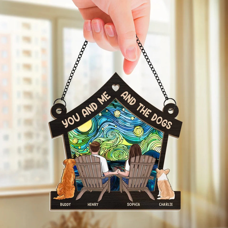It's The Most Wonderful Time Of The Year - Couple Personalized Window Hanging Suncatcher Ornament - Christmas Gift For Husband Wife, Anniversary, Pet Owners, Pet Lovers