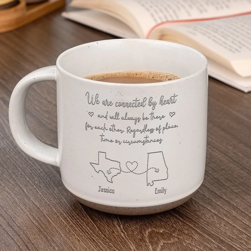 We Are Connected By Heart - Bestie Personalized Custom Pottery Mug - Gift For Best Friends, BFF, Sisters