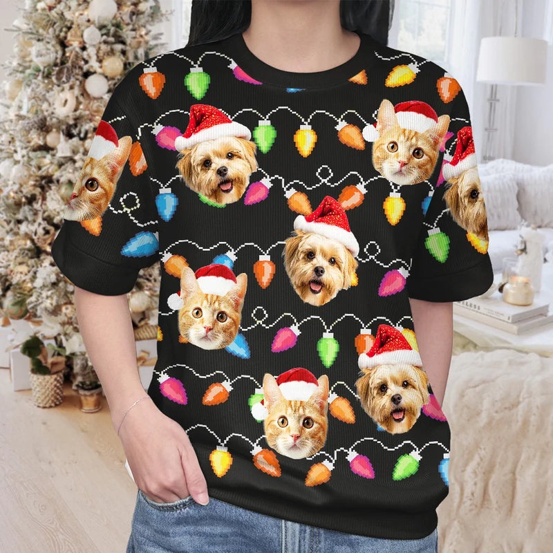 Custom Photo It's The Most Beautiful Time Of The Year - Dog & Cat Personalized Custom All Over Print Adult Short Sleeve Sweater - Christmas Gift For Pet Owners, Pet Lovers