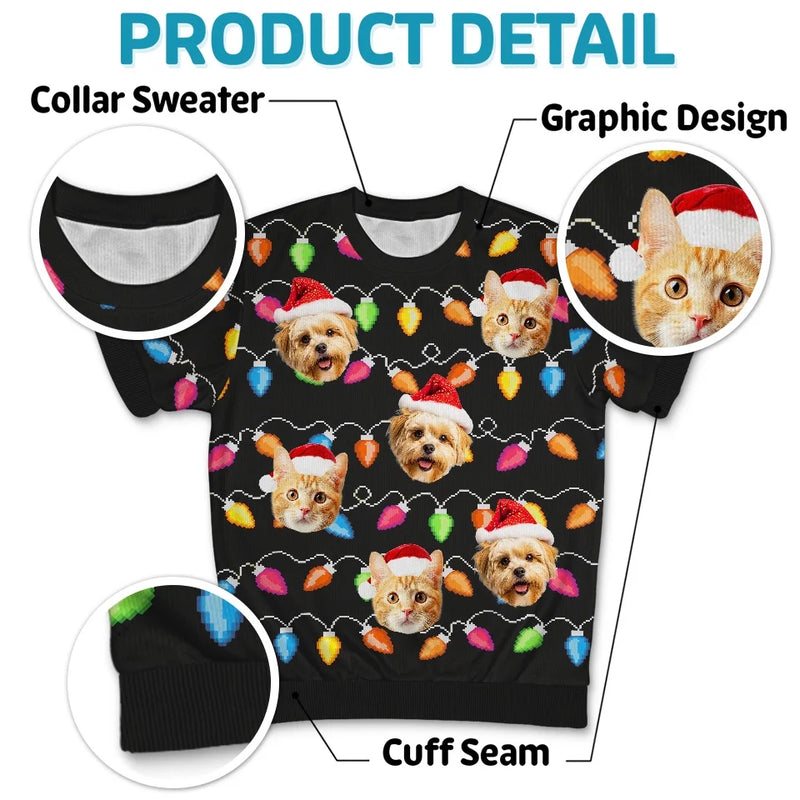 Custom Photo It's The Most Beautiful Time Of The Year - Dog & Cat Personalized Custom All Over Print Adult Short Sleeve Sweater - Christmas Gift For Pet Owners, Pet Lovers