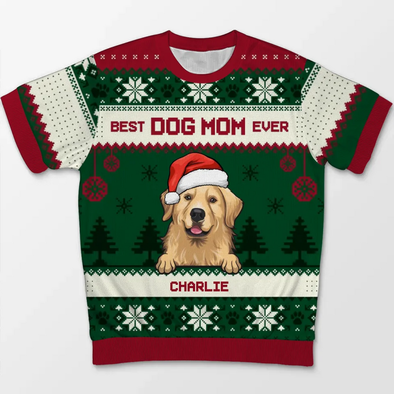 Best Fur Mom Ever - Dog & Cat Personalized Custom All Over Print Adult Short Sleeve Sweater - Christmas Gift For Pet Owners, Pet Lovers