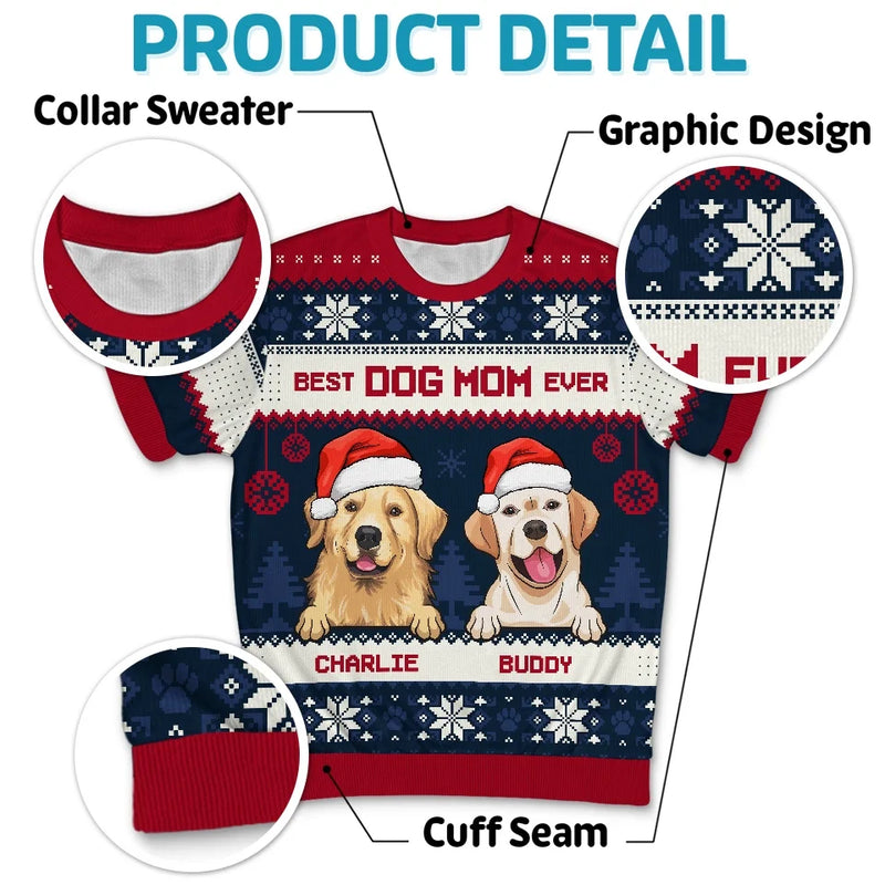 Best Fur Mom Ever - Dog & Cat Personalized Custom All Over Print Adult Short Sleeve Sweater - Christmas Gift For Pet Owners, Pet Lovers