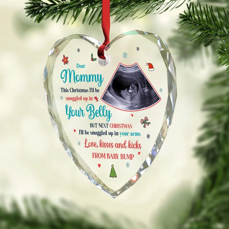 Custom Photo The Smallest Feet Make The Biggest Footprints In Our Hearts - Family Personalized Custom Heart Glass Ornament - Christmas Gift For Baby Kids, Newborn