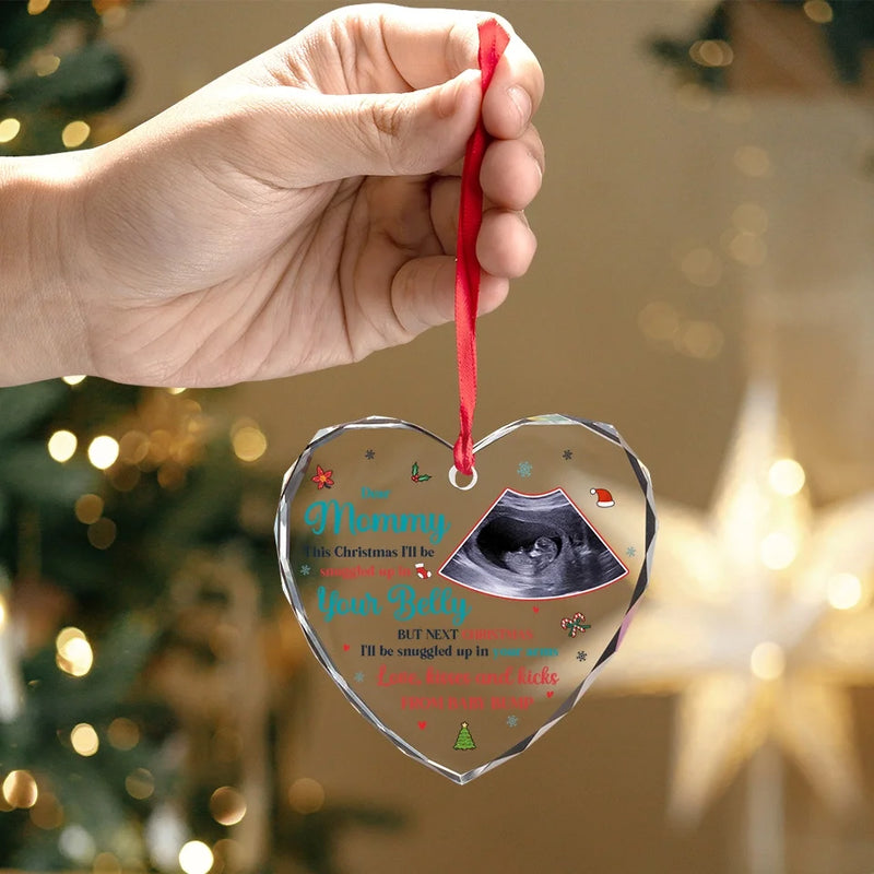 Custom Photo The Smallest Feet Make The Biggest Footprints In Our Hearts - Family Personalized Custom Heart Glass Ornament - Christmas Gift For Baby Kids, Newborn