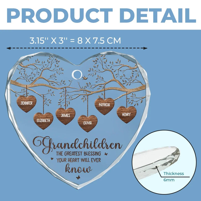 Grandkids Make Life More Grand - Family Personalized Custom Heart Glass Ornament - Christmas Gift For Grandma