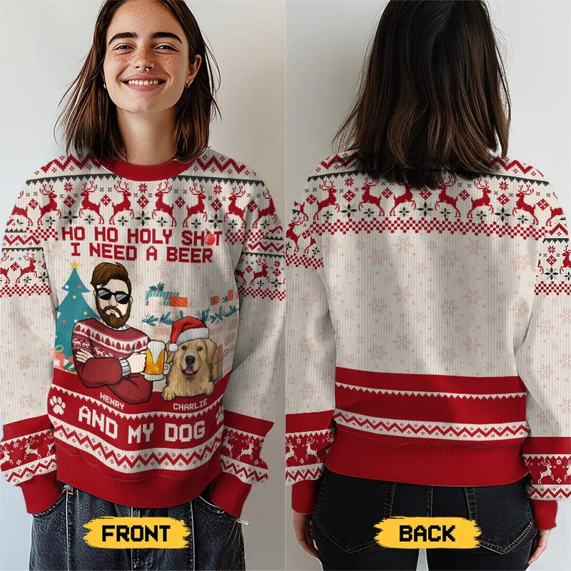 I Just Want To Drink Beer And Cuddle My Pet - Dog & Cat Personalized Custom Ugly Sweatshirt - Unisex Wool Jumper - Christmas Gift For Pet Owners, Pet Lovers