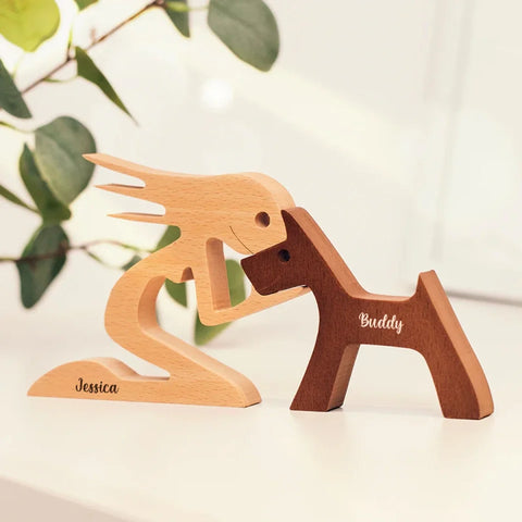 Personalized Custom Wooden Pet Carvings - The Love Between You And Your Fur-Friend - Gift For Dog Lovers, Pet Lovers - New Arrival, Wood Sculpture Table Ornaments, Carved Wood Decor AMZ