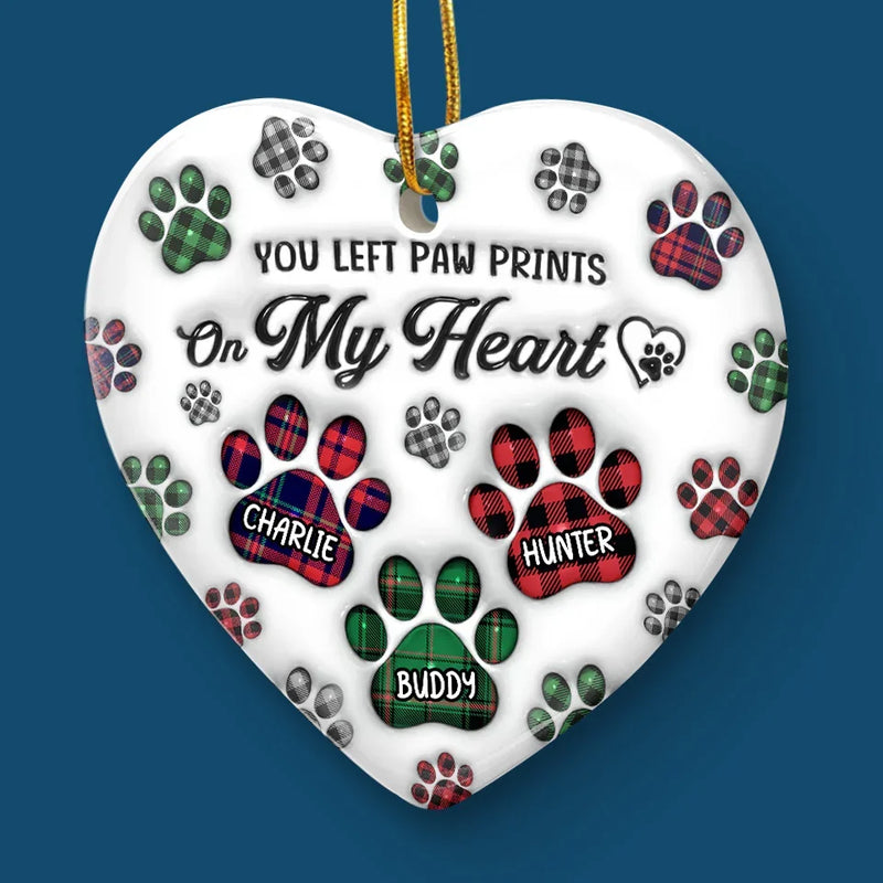 You Left Paw Prints On My Heart - Memorial Personalized Custom 3D Inflated Effect Printed Ornament - Ceramic Heart Shaped - Sympathy Gift, Christmas Gift For Pet Owners, Pet Lovers