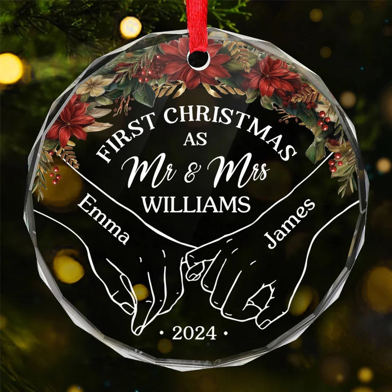 It's Merry Everything When We're Together - Couple Personalized Custom Circle Glass Ornament - Christmas Gift For Husband Wife, Anniversary, First Christmas