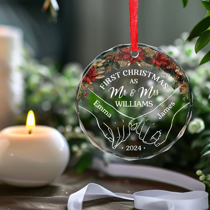 It's Merry Everything When We're Together - Couple Personalized Custom Circle Glass Ornament - Christmas Gift For Husband Wife, Anniversary, First Christmas