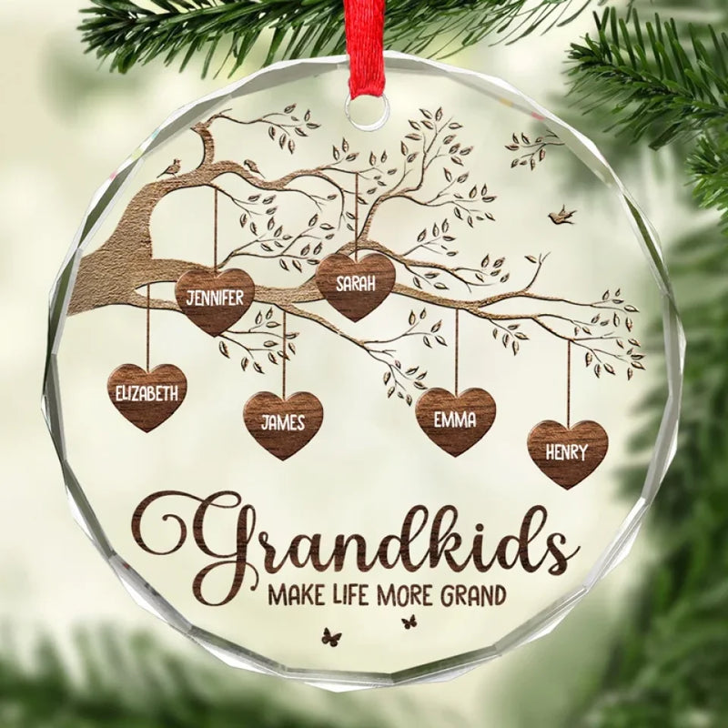 Grandchildren Are The Joy In A Grandma's Heart - Family Personalized Custom Circle Glass Ornament - Christmas Gift For Grandma