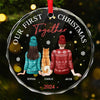 Our First Christmas Together - Dog & Cat Personalized Custom Circle Glass Ornament - Christmas Gift For Husband Wife, Anniversary, First Christmas, Pet Owners, Pet Lovers