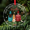 Our First Christmas Together - Dog & Cat Personalized Custom Circle Glass Ornament - Christmas Gift For Husband Wife, Anniversary, First Christmas, Pet Owners, Pet Lovers