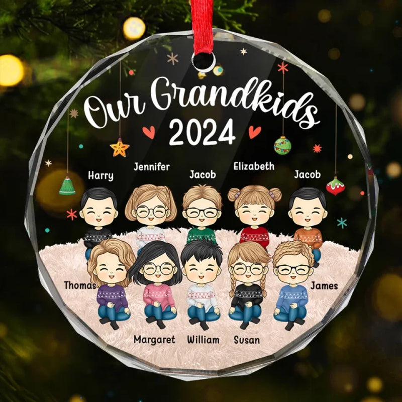 Grandchildren's Love, Infinite Contentment - Family Personalized Custom Circle Glass Ornament - Christmas Gift For Family Members